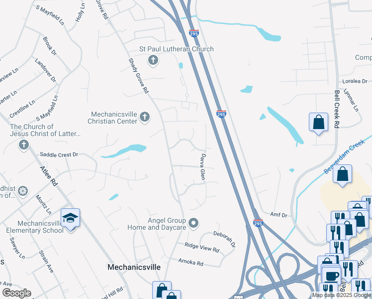 map of restaurants, bars, coffee shops, grocery stores, and more near 7468 Nuck Trce in Mechanicsville
