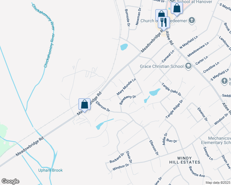 map of restaurants, bars, coffee shops, grocery stores, and more near 8374 Mary Mundie Lane in Mechanicsville