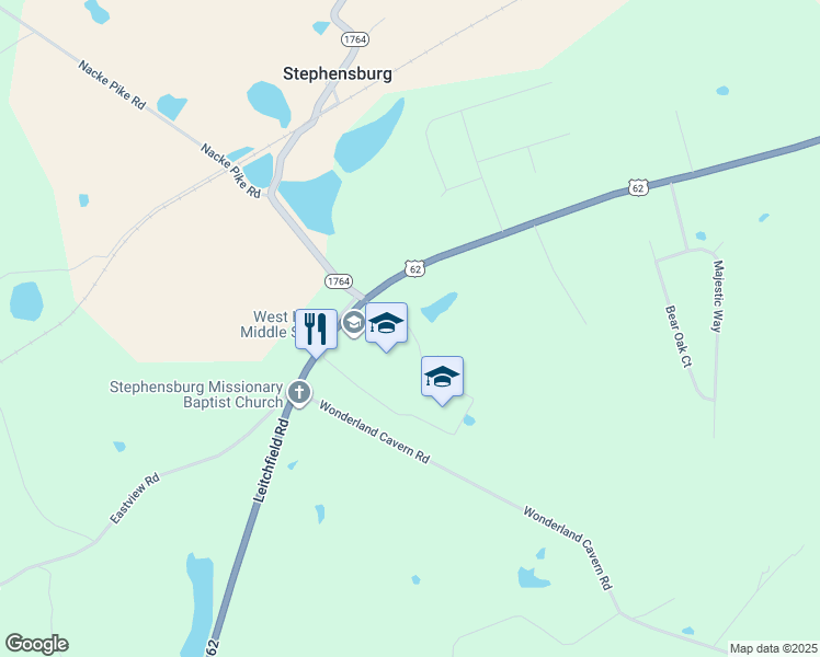 map of restaurants, bars, coffee shops, grocery stores, and more near Learning Place Lane in Hardin County