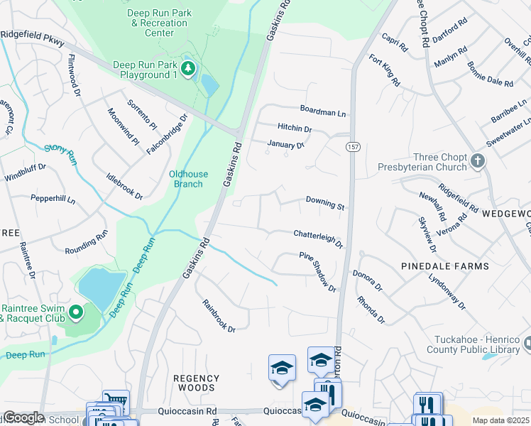 map of restaurants, bars, coffee shops, grocery stores, and more near 1703 Coachlite Drive in Richmond