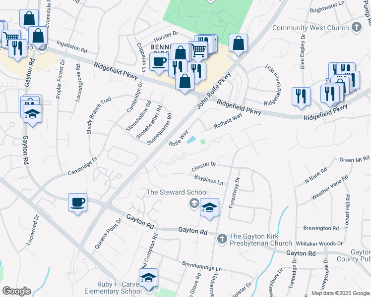 map of restaurants, bars, coffee shops, grocery stores, and more near 10712 Keeney Court in Richmond
