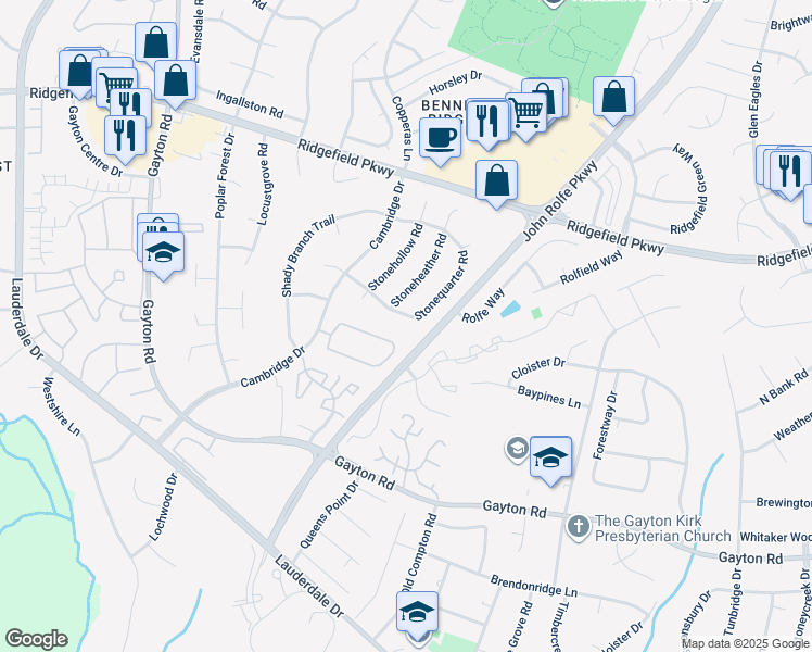 map of restaurants, bars, coffee shops, grocery stores, and more near 1905 Stonequarter Road in Richmond