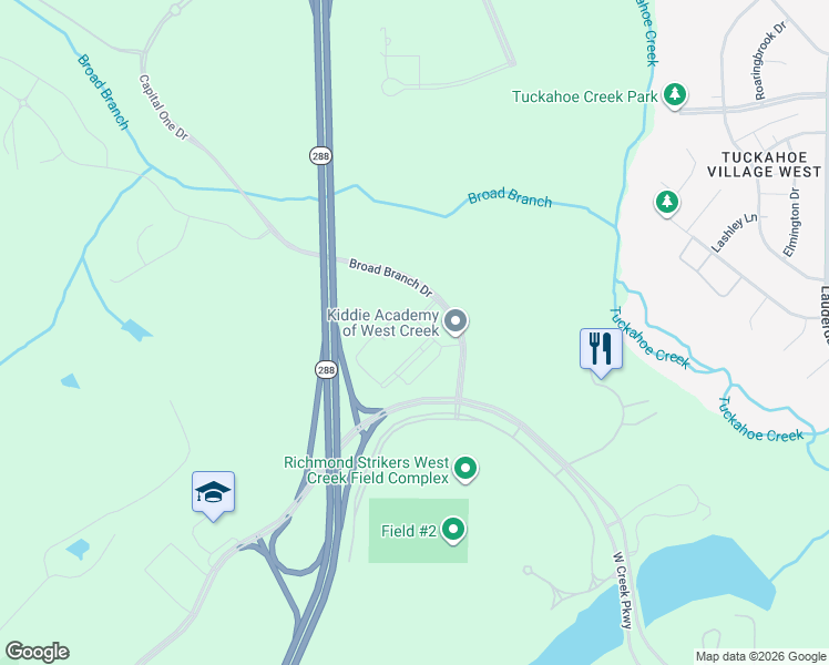 map of restaurants, bars, coffee shops, grocery stores, and more near 2331 Broad Branch Circle in Henrico