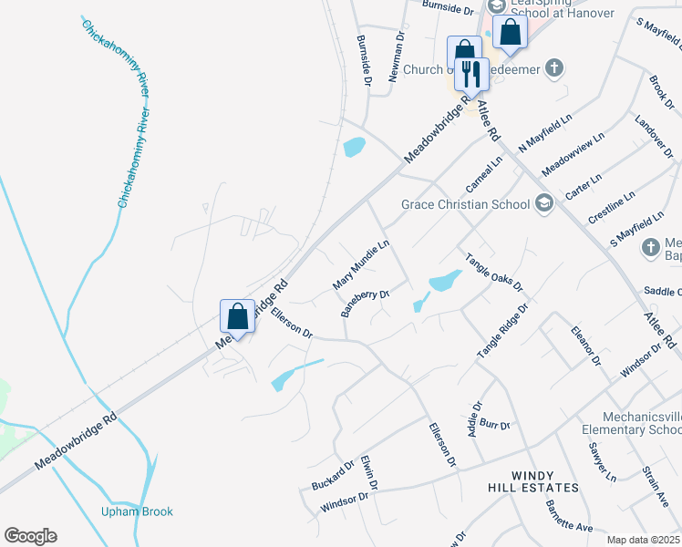 map of restaurants, bars, coffee shops, grocery stores, and more near 8366 Mary Mundie Lane in Mechanicsville