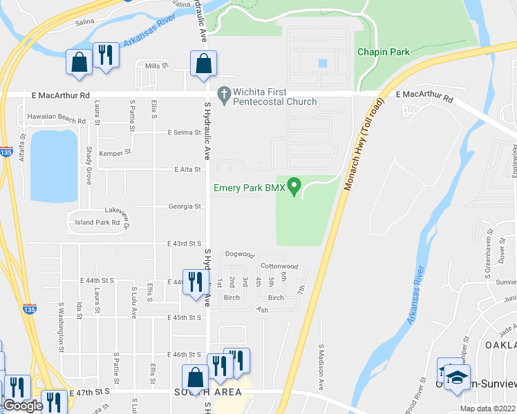 map of restaurants, bars, coffee shops, grocery stores, and more near 4244 South Hydraulic Avenue in Wichita
