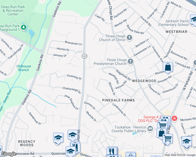 map of restaurants, bars, coffee shops, grocery stores, and more near 1706 Urban Drive in Richmond