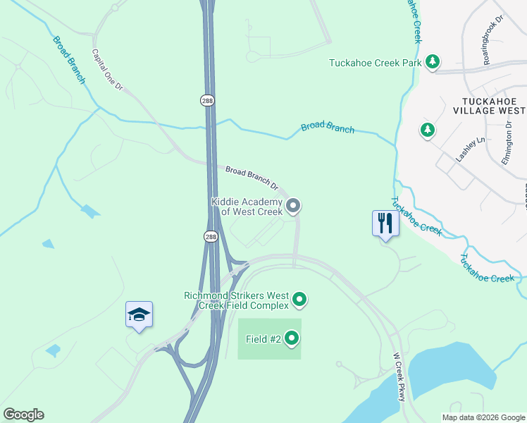 map of restaurants, bars, coffee shops, grocery stores, and more near 2331 Broad Branch Circle in Henrico