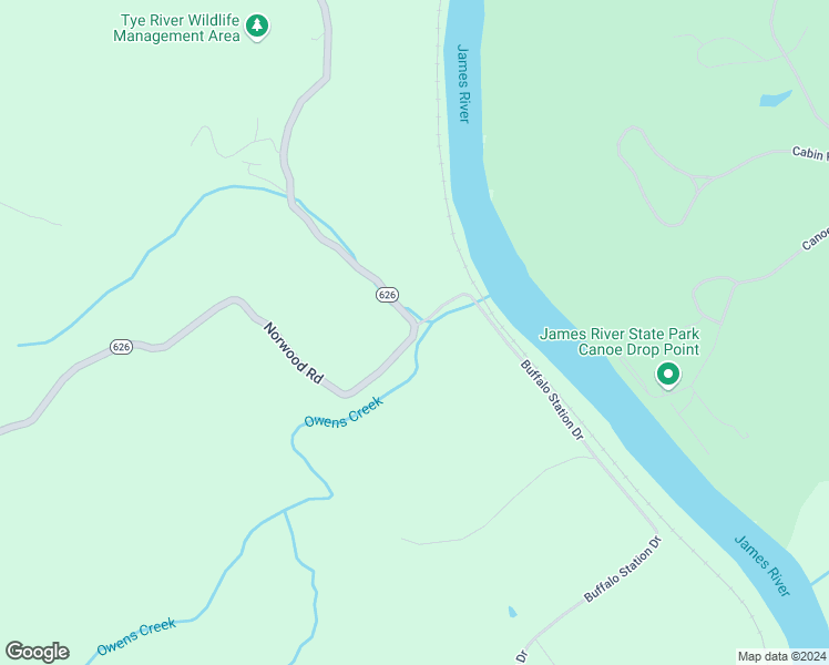 map of restaurants, bars, coffee shops, grocery stores, and more near Norwood Road in Nelson County