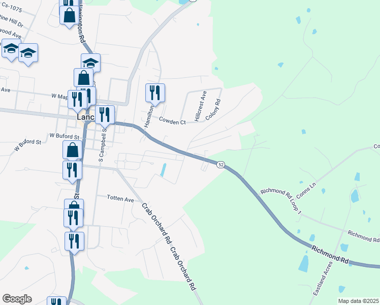 map of restaurants, bars, coffee shops, grocery stores, and more near 329 Richmond Street in Lancaster