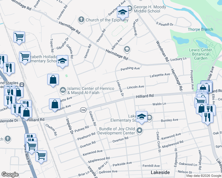 map of restaurants, bars, coffee shops, grocery stores, and more near 2706 Lincoln Avenue in Richmond