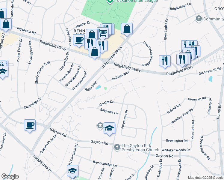 map of restaurants, bars, coffee shops, grocery stores, and more near 11647 Candle Court in Richmond