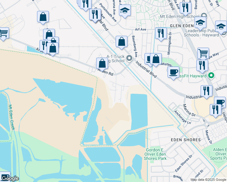 map of restaurants, bars, coffee shops, grocery stores, and more near 3331 Baumberg Avenue in Hayward