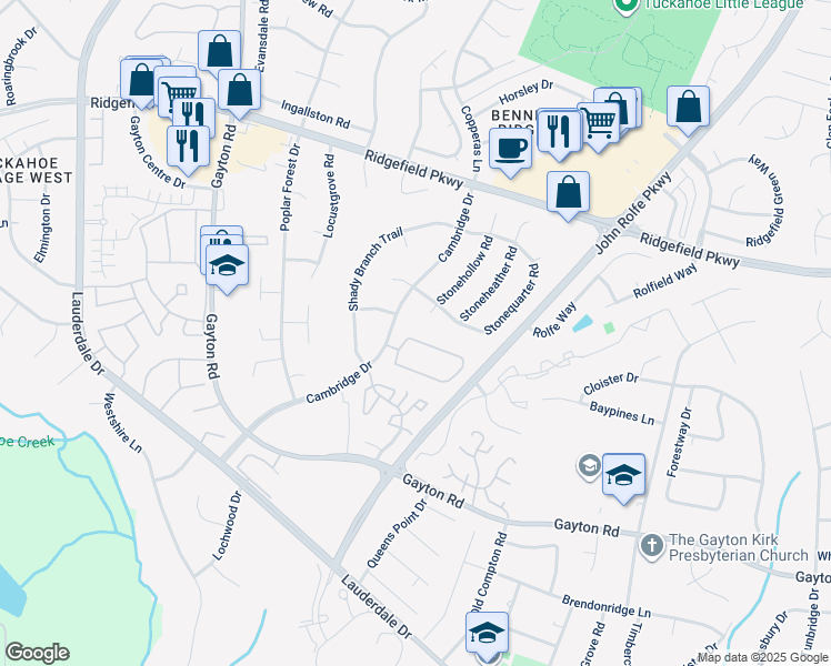map of restaurants, bars, coffee shops, grocery stores, and more near 2065 Airy Circle in Richmond