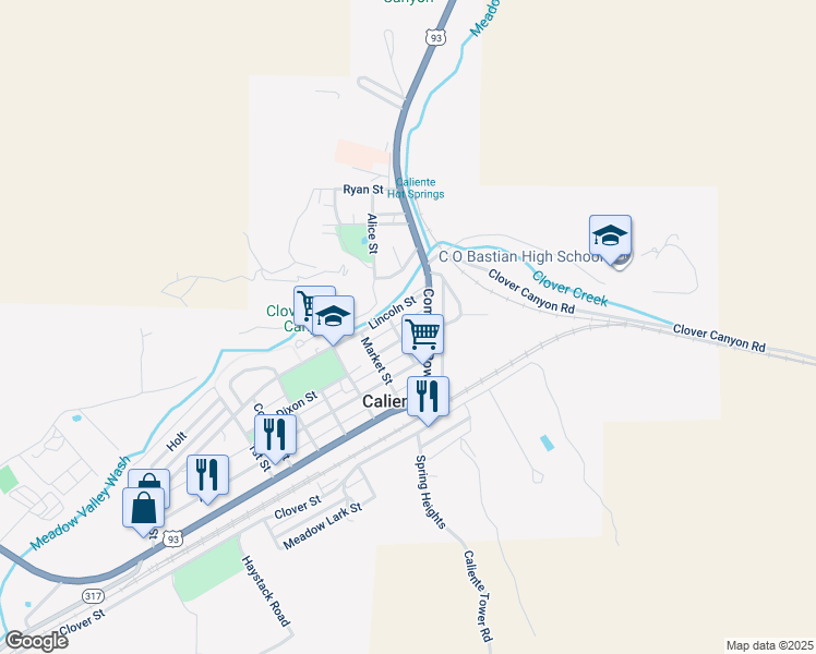 map of restaurants, bars, coffee shops, grocery stores, and more near 70 Tennille Street in Caliente