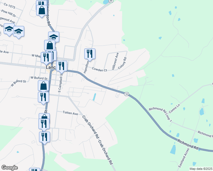 map of restaurants, bars, coffee shops, grocery stores, and more near 329 Richmond Street in Lancaster