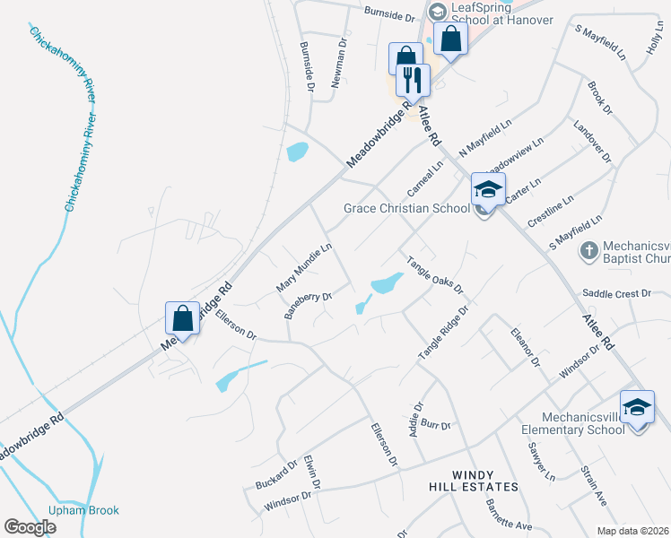 map of restaurants, bars, coffee shops, grocery stores, and more near 8006 Ellerson Station Drive in Mechanicsville