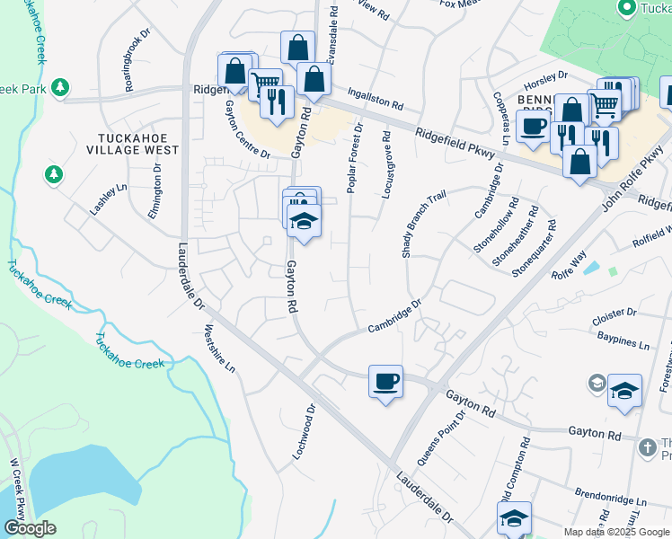 map of restaurants, bars, coffee shops, grocery stores, and more near 1704 Choate Place in Richmond