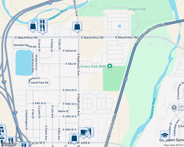 map of restaurants, bars, coffee shops, grocery stores, and more near 4244 South Hydraulic Avenue in Wichita