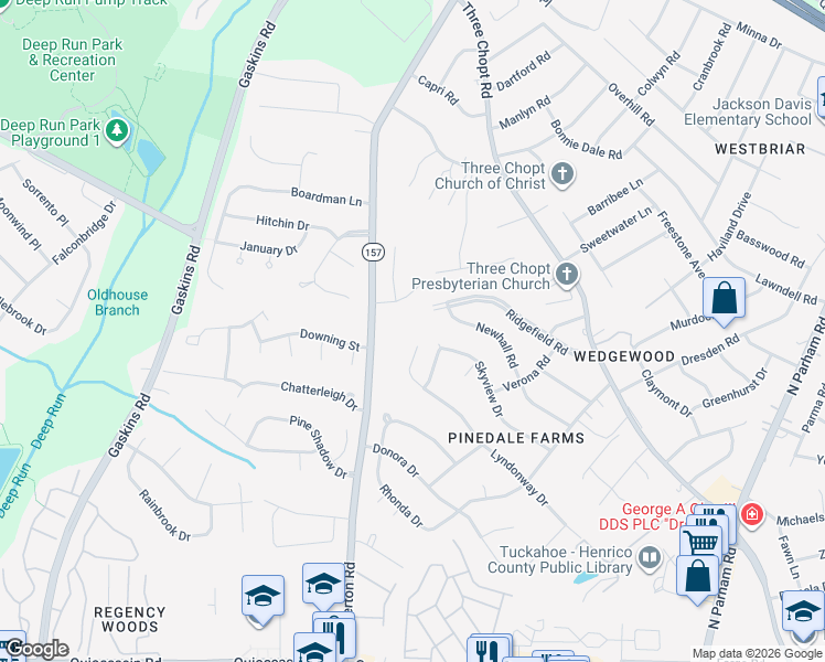 map of restaurants, bars, coffee shops, grocery stores, and more near 1706 Urban Drive in Richmond