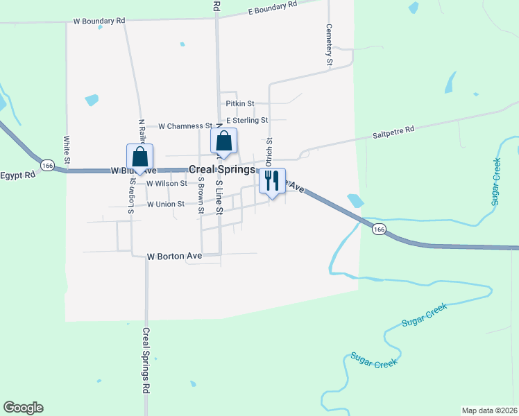 map of restaurants, bars, coffee shops, grocery stores, and more near Garfield Street in Creal Springs