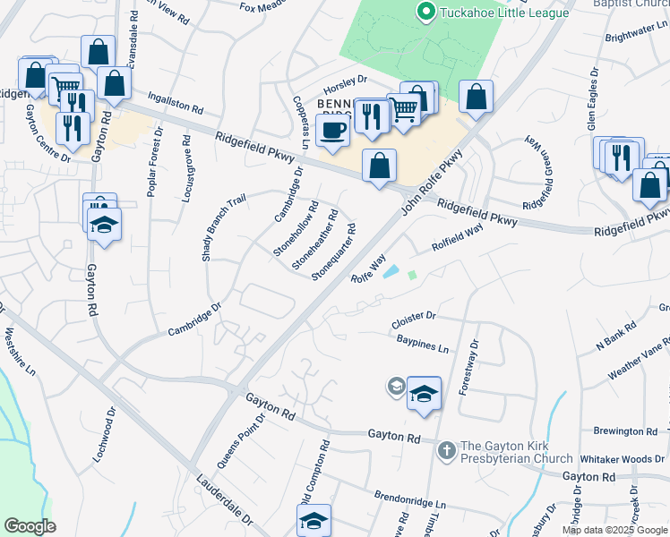 map of restaurants, bars, coffee shops, grocery stores, and more near 1917 Stonequarter Road in Richmond
