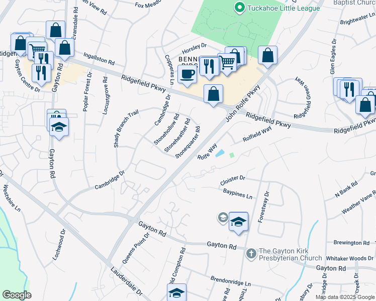 map of restaurants, bars, coffee shops, grocery stores, and more near 1917 Stonequarter Road in Richmond