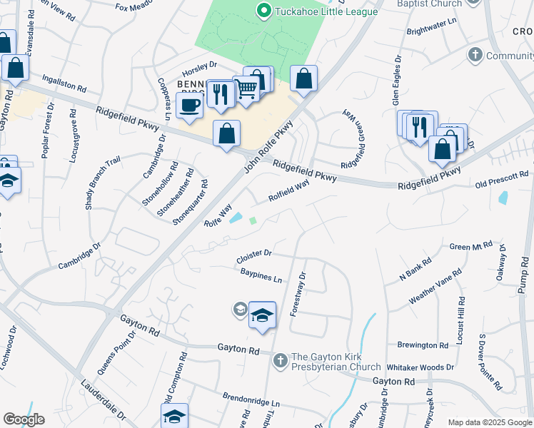 map of restaurants, bars, coffee shops, grocery stores, and more near 11634 Timberly Waye in Richmond