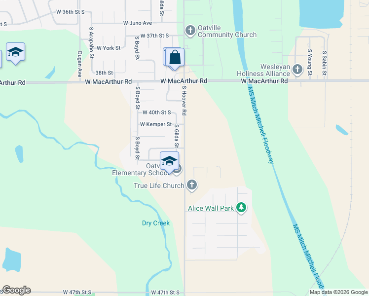 map of restaurants, bars, coffee shops, grocery stores, and more near 4292 South Hoover Road in Wichita