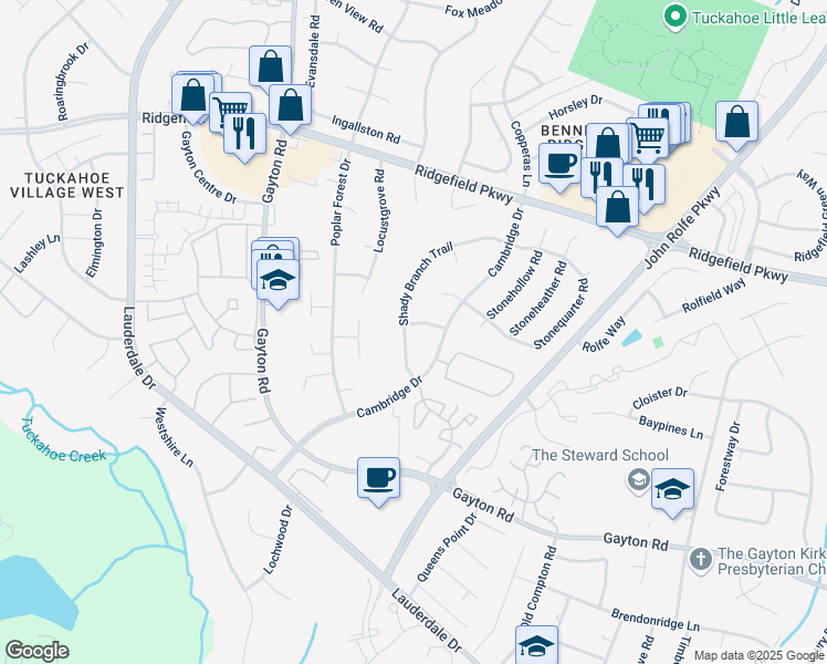 map of restaurants, bars, coffee shops, grocery stores, and more near 1901 Stanberry Drive in Richmond