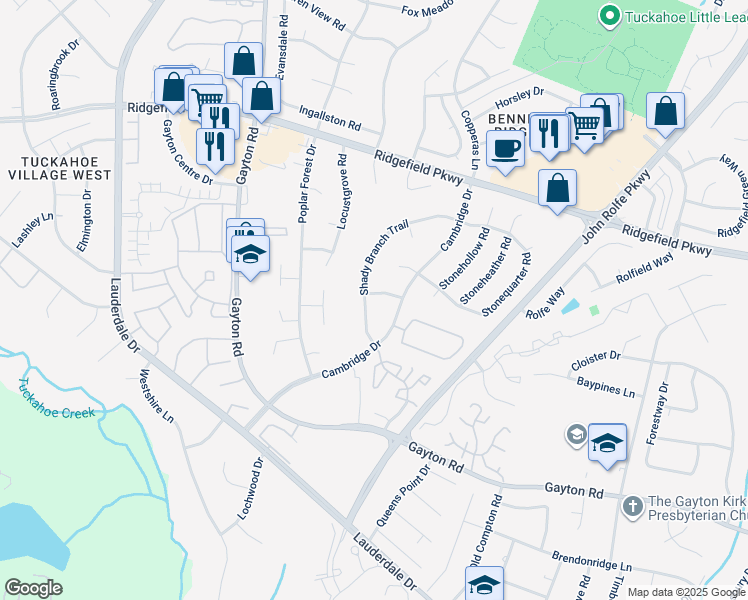 map of restaurants, bars, coffee shops, grocery stores, and more near 1901 Stanberry Drive in Richmond
