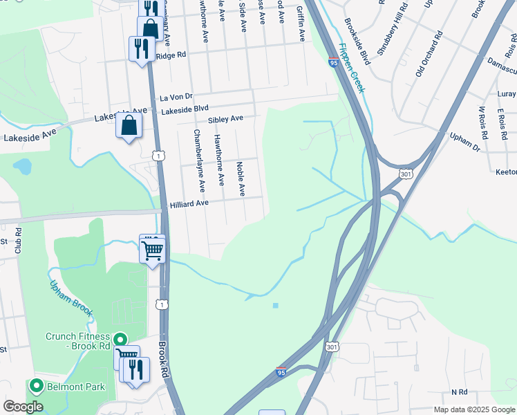 map of restaurants, bars, coffee shops, grocery stores, and more near 5424 Moss Side Avenue in Richmond