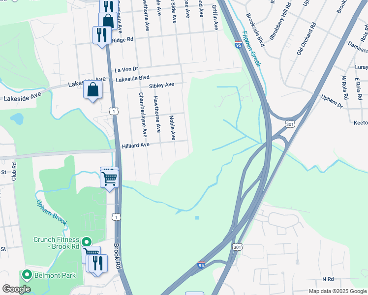 map of restaurants, bars, coffee shops, grocery stores, and more near 5424 Moss Side Avenue in Richmond