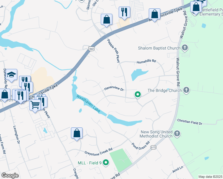 map of restaurants, bars, coffee shops, grocery stores, and more near 6099 Havenview Drive in Mechanicsville