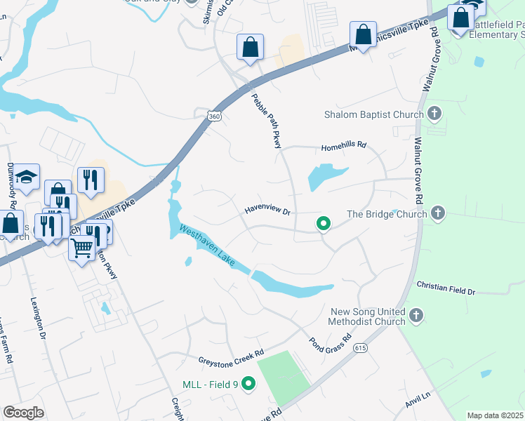 map of restaurants, bars, coffee shops, grocery stores, and more near 6099 Havenview Drive in Mechanicsville