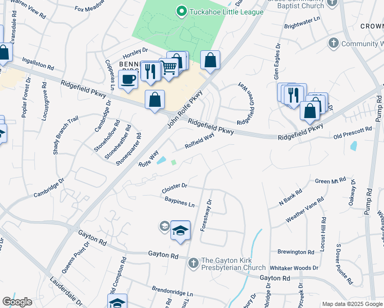 map of restaurants, bars, coffee shops, grocery stores, and more near 11616 Timberly Waye in Richmond