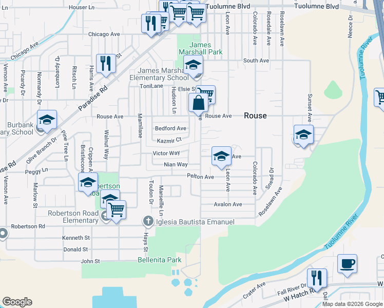 map of restaurants, bars, coffee shops, grocery stores, and more near 808 Clementa Way in Modesto