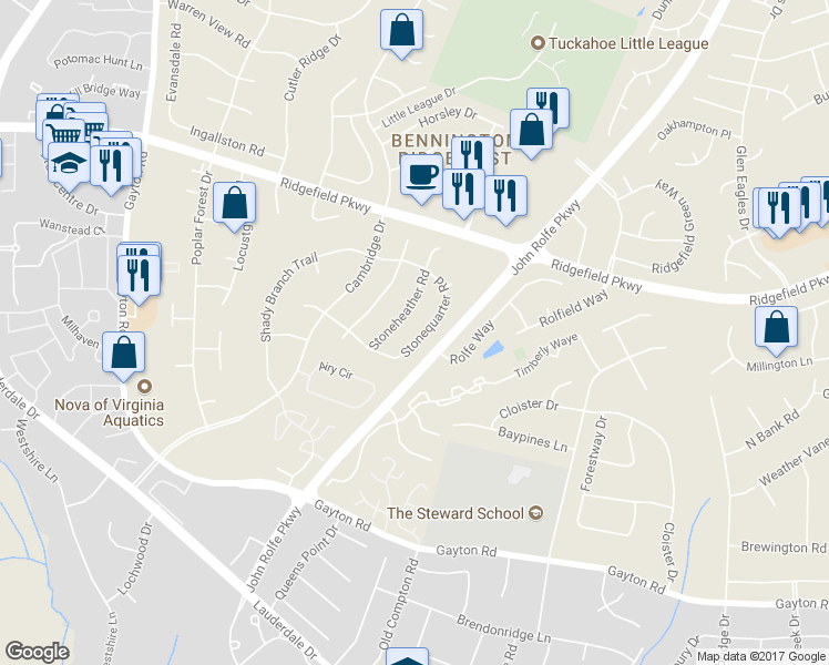 map of restaurants, bars, coffee shops, grocery stores, and more near 1918 Stonequarter Road in Richmond