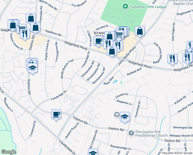 map of restaurants, bars, coffee shops, grocery stores, and more near 1918 Stonequarter Road in Richmond