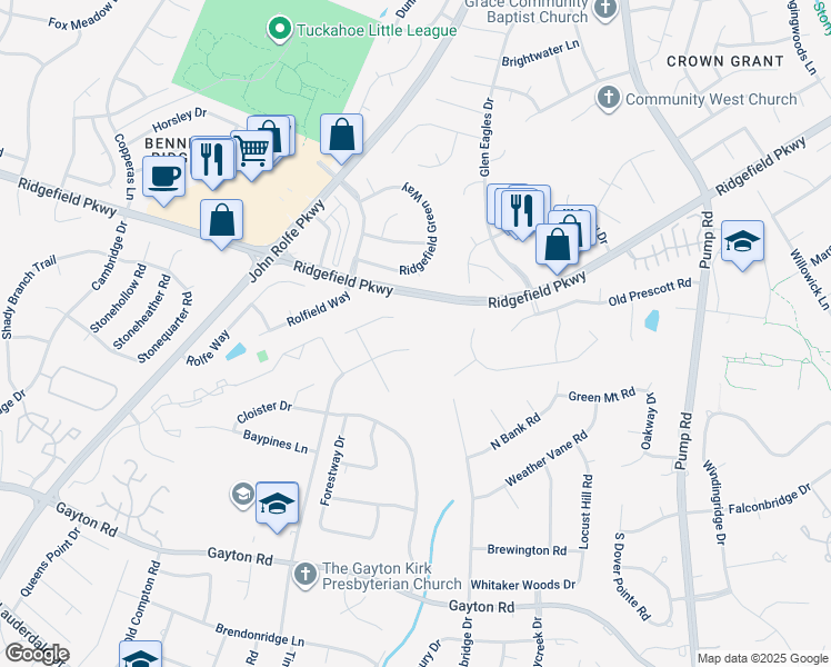 map of restaurants, bars, coffee shops, grocery stores, and more near 1814 Ryandale Road in Richmond