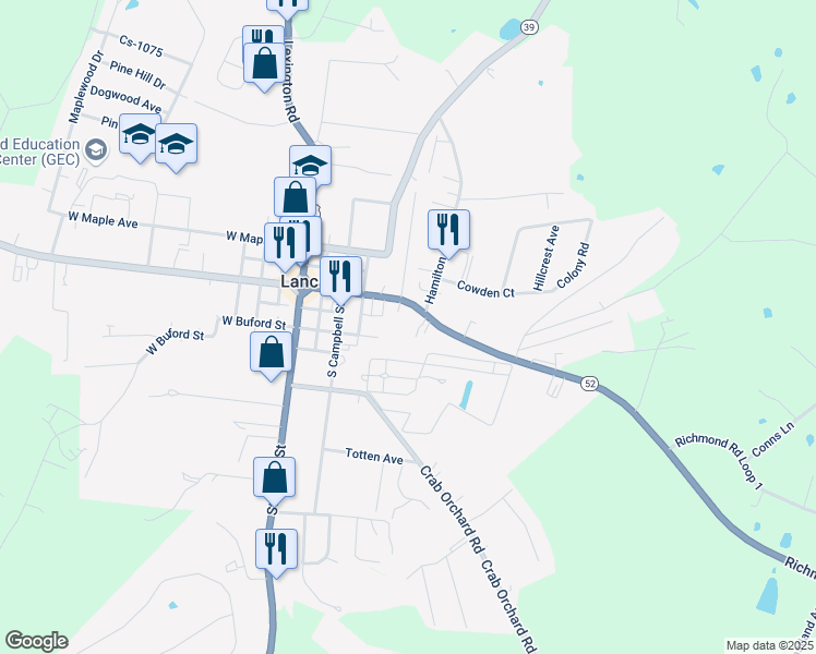 map of restaurants, bars, coffee shops, grocery stores, and more near 222 Richmond Street in Lancaster