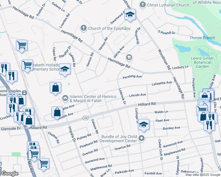 map of restaurants, bars, coffee shops, grocery stores, and more near 2706 Lafayette Avenue in Richmond
