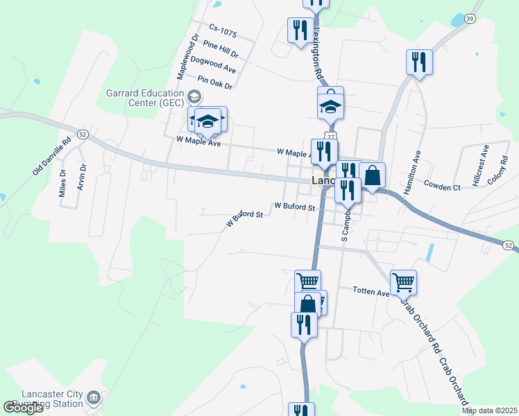 map of restaurants, bars, coffee shops, grocery stores, and more near 232 West Buford Street in Lancaster