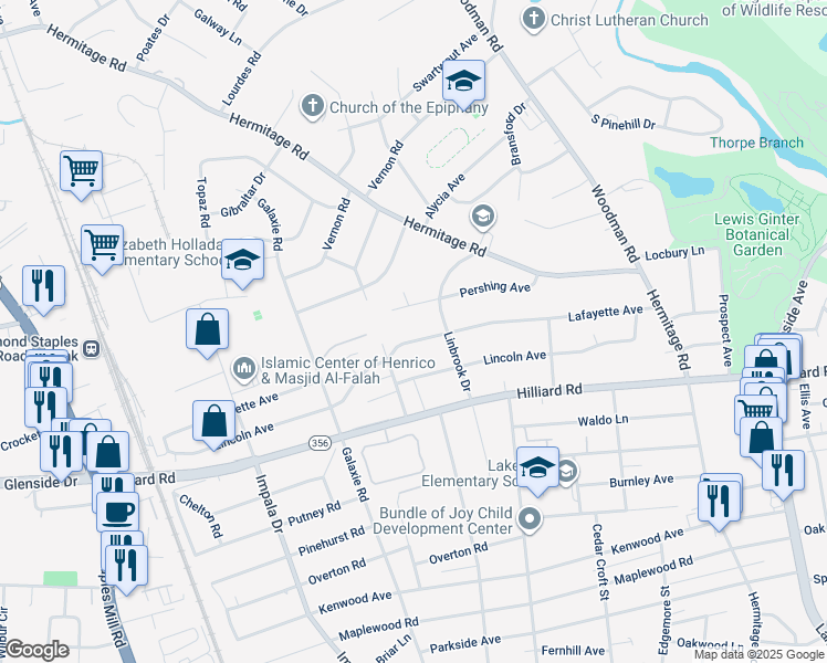 map of restaurants, bars, coffee shops, grocery stores, and more near 2706 Lafayette Avenue in Richmond