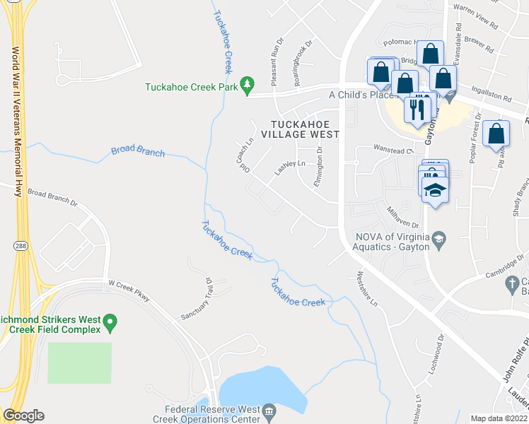 map of restaurants, bars, coffee shops, grocery stores, and more near 2219 Foxborough Drive in Richmond