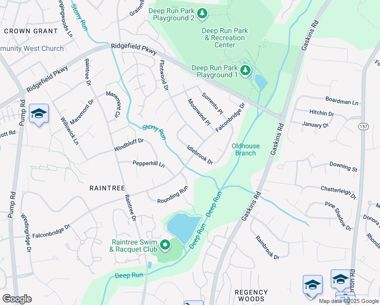 map of restaurants, bars, coffee shops, grocery stores, and more near 1900 Idlebrook Drive in Richmond