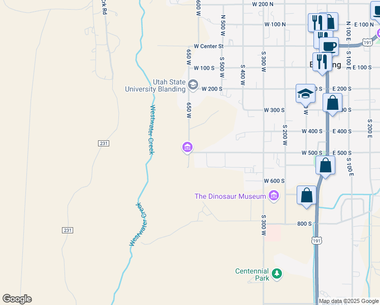 map of restaurants, bars, coffee shops, grocery stores, and more near 492 West 500 South in Blanding