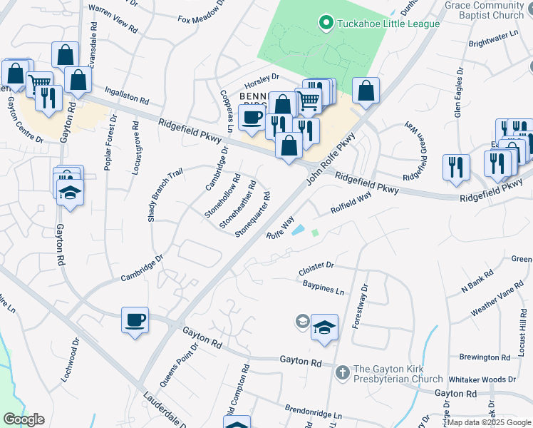 map of restaurants, bars, coffee shops, grocery stores, and more near 1927 Stonequarter Road in Richmond