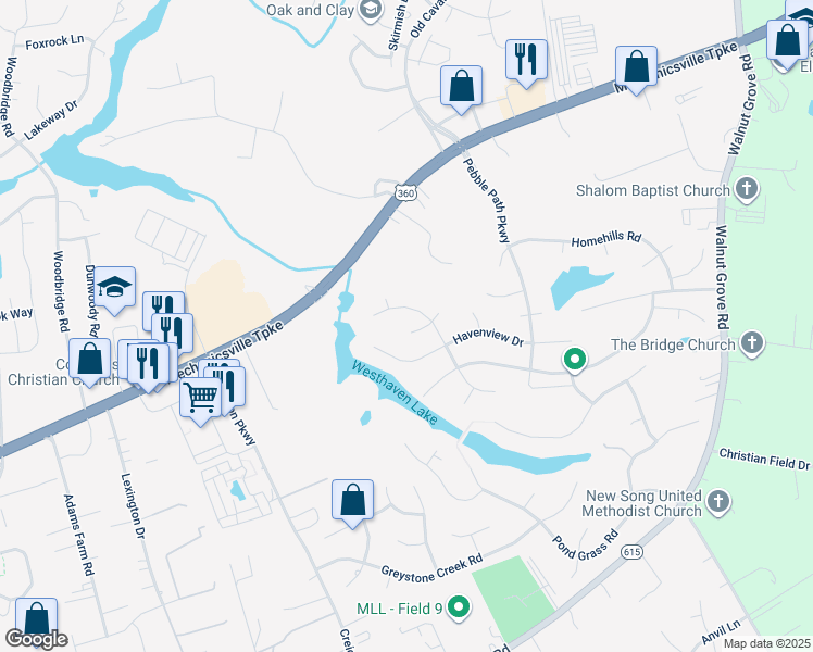 map of restaurants, bars, coffee shops, grocery stores, and more near 6118 Shady Woods Lane in Mechanicsville