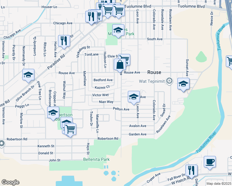 map of restaurants, bars, coffee shops, grocery stores, and more near 808 Clementa Way in Modesto