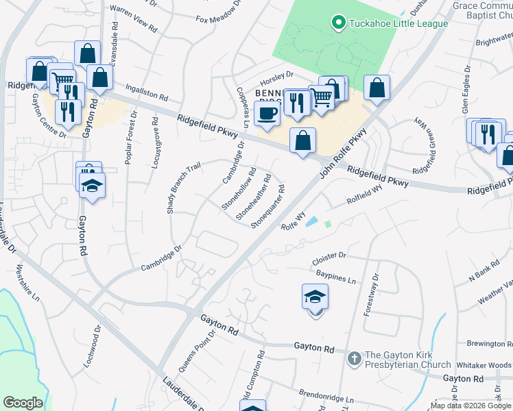 map of restaurants, bars, coffee shops, grocery stores, and more near 2017 Stoneheather Road in Richmond